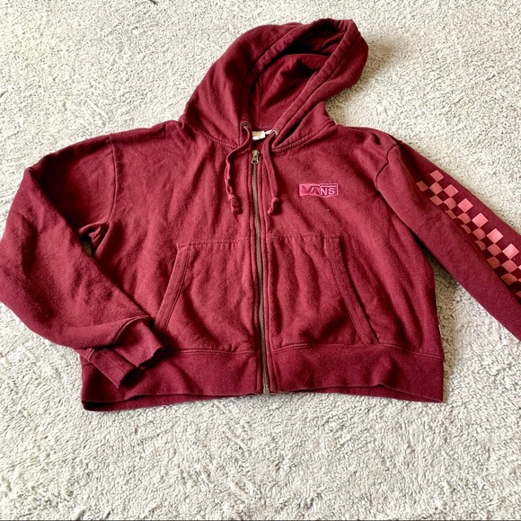 Vans Tops - Vans Maroon Cropped Zip Up Hoodie Size Medium